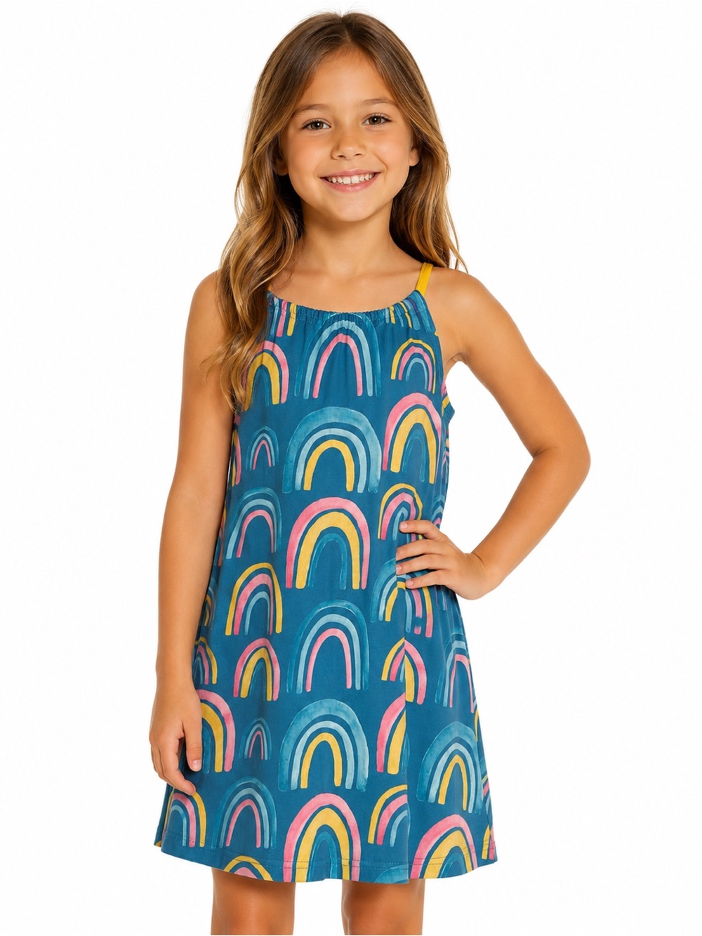 Girls Teal Rainbow Print Sundress - 0720